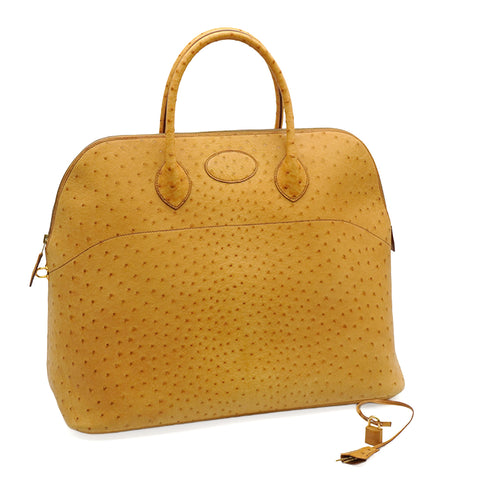 HERMES BOLIDE 45 CHESTNUT OSTRICH HAND BAG 1993 CIRCLE W GOLD HARDWARE 90348208