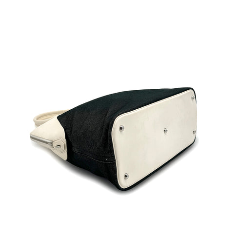 HERMES BOLIDE PADDOCK 40 WHITE TOILE JEAN VACHE HUNTER HAND BAG 2016 X STAMP PALLADIUM HARDWARE 90322529