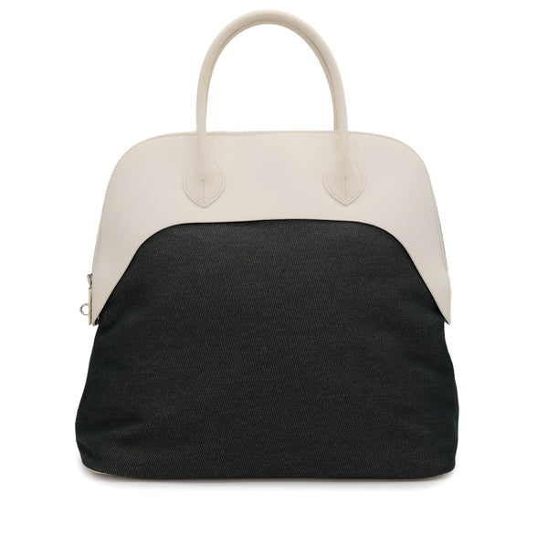HERMES BOLIDE PADDOCK 40 WHITE TOILE JEAN VACHE HUNTER HAND BAG 2016 X STAMP PALLADIUM HARDWARE 90322529