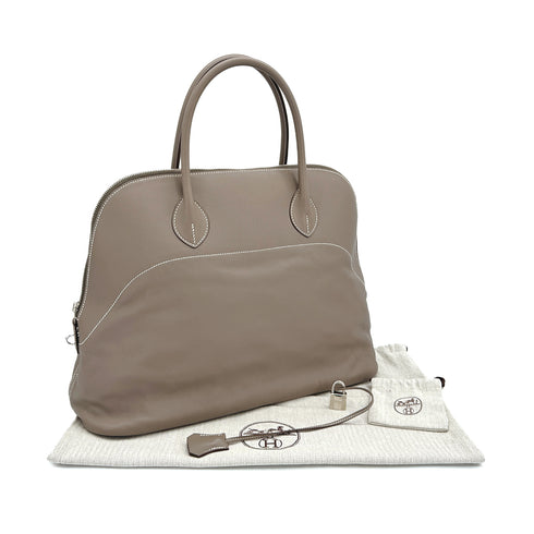 HERMES BOLIDE RELAX 40 GRIS SOURIS VEAU SIKKIM HAND BAG 2012 SQUARE P PALLADIUM HARDWARE 90312928