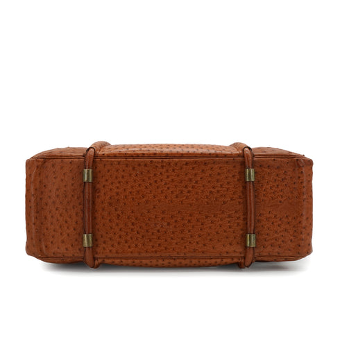 HERMES BOSTON BAG COGNAC OSTRICH HAND SHOULDER BAG 1986 CIRCLE P GOLD HARDWRE 90343964
