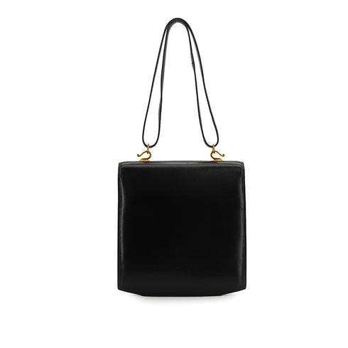 HERMES CAMARGUE BOX CALF BLACK SHOULDER BAG 1991 CIRCLE U GOLD HARDWARE 90349833