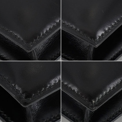 HERMES CAMARGUE BOX CALF BLACK SHOULDER BAG 1991 CIRCLE U GOLD HARDWARE 90349833