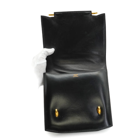HERMES CAMARGUE BOX CALF BLACK SHOULDER BAG 1991 CIRCLE U GOLD HARDWARE 90349833