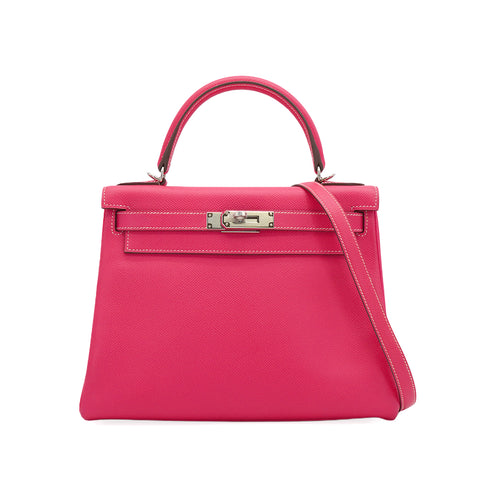 HERMES CANDY KELLY 28 RETOURNE ROSE TYRIEN RUBIS VEAU EPSOM HAND SHOULDER BAG 2013 SQUARE Q PALLADIUM HARDWARE 90350399
