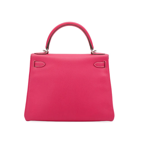 HERMES CANDY KELLY 28 RETOURNE ROSE TYRIEN RUBIS VEAU EPSOM HAND SHOULDER BAG 2013 SQUARE Q PALLADIUM HARDWARE 90350399