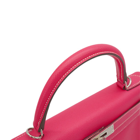 HERMES CANDY KELLY 28 RETOURNE ROSE TYRIEN RUBIS VEAU EPSOM HAND SHOULDER BAG 2013 SQUARE Q PALLADIUM HARDWARE 90350399