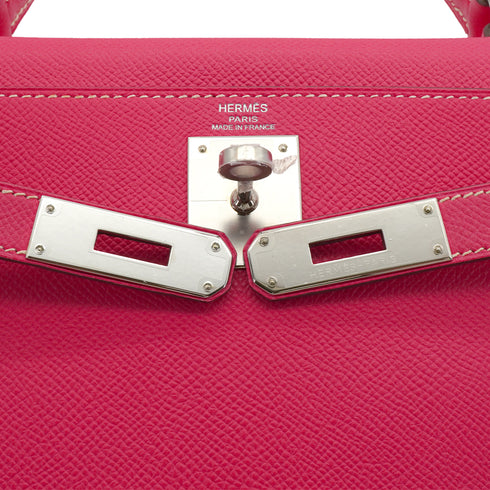 HERMES CANDY KELLY 28 RETOURNE ROSE TYRIEN RUBIS VEAU EPSOM HAND SHOULDER BAG 2013 SQUARE Q PALLADIUM HARDWARE 90350399
