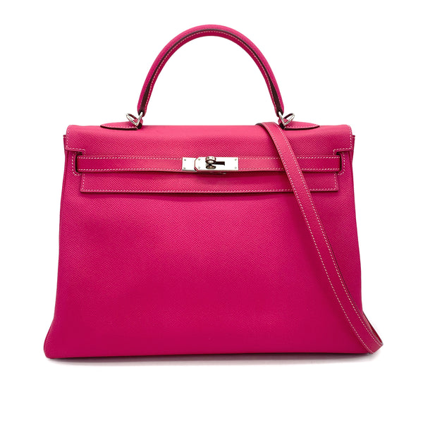 HERMES CANDY KELLY 35 RETOURNE ROSE TYRIEN RUBIS VEAU EPSOM HAND SHOULDER BAG 2011 SQUARE O PALLADIUM HARDWARE 90326844