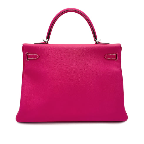 HERMES CANDY KELLY 35 RETOURNE ROSE TYRIEN RUBIS VEAU EPSOM HAND SHOULDER BAG 2011 SQUARE O PALLADIUM HARDWARE 90326844