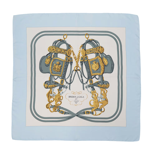 HERMES CARRE 90 BRIDES DE GALA SCARF SILK LIGHT BLUE WHITE 90325371