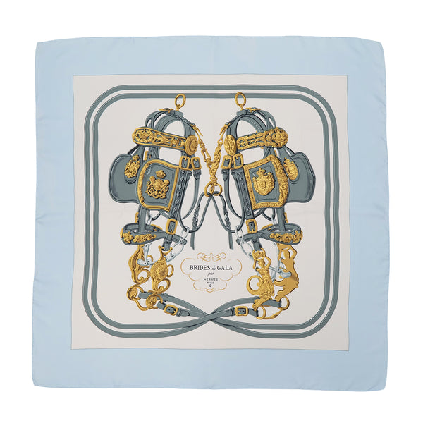 HERMES CARRE 90 BRIDES DE GALA SCARF SILK LIGHT BLUE WHITE 90325371