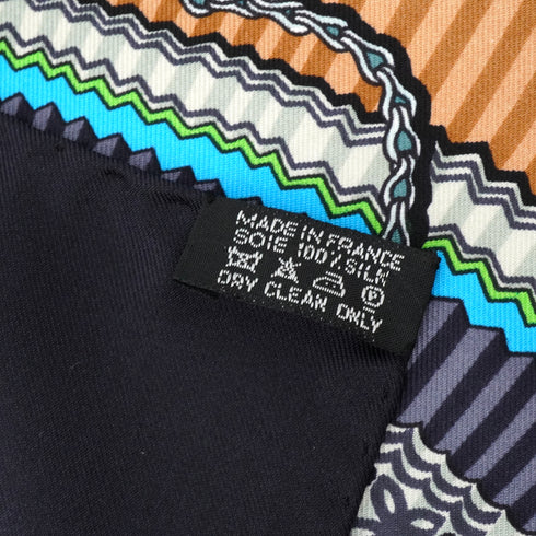 HERMES CARRE 90 SCARF CENT PLIS DES MIAO BLACK SILK 90345078