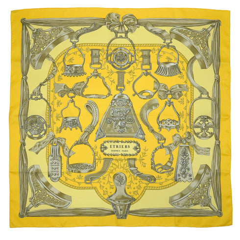 HERMES CARRE 90 SCARF ETORIERS YELLOW SILK 90343254