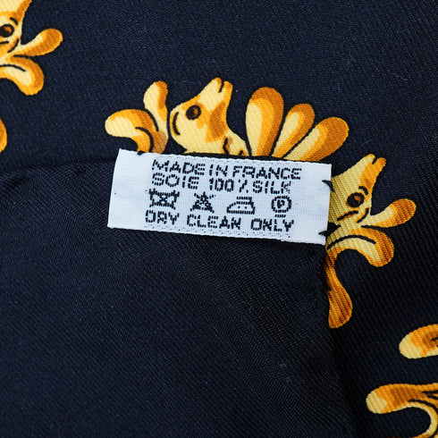 HERMES CARRE 90 SCARF LES CAVALIERS D'OR BLACK GOLD SILK 90342739