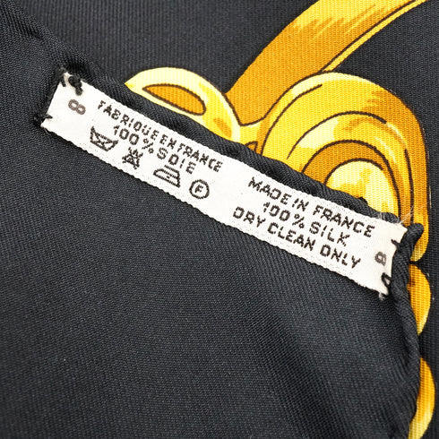 HERMES CARRE 90 SCARF LES CAVALIERS D'OR BLACK GOLD SILK 90343255