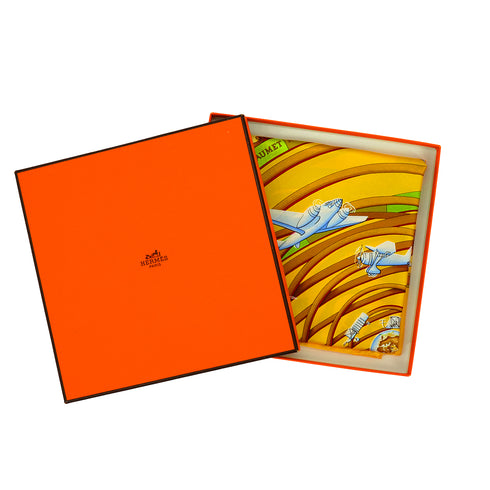 HERMES CARRE 90 SCARF REVES D’ESPACE YELLOW SILK 90343334