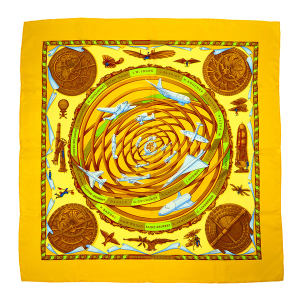 HERMES CARRE 90 SCARF REVES D’ESPACE YELLOW SILK 90343334