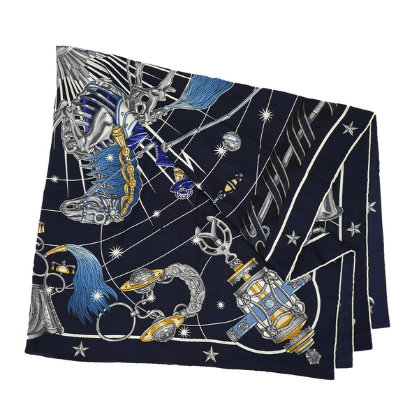 HERMES CARRE GEANT 140 CHORUS STELLARUM SCARF NAVY CASHMERE SILK 90330279