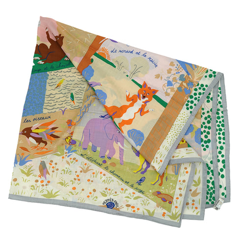 HERMES CARRE GEANT 140 LE LIVRE D`ESOPE SCARF MULTICOLOR CASHMERE SILK 90330278