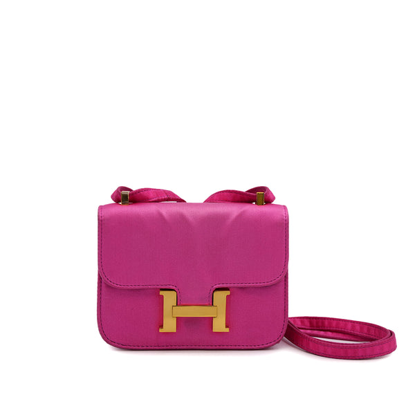 HERMES CONSTANCE3 14 MICRO ROSE TYRIEN SATIN SHOULDER BAG 2010 SQUARE N GOLD HARDWARE 90315021