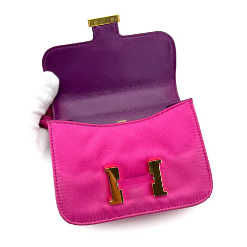 HERMES CONSTANCE3 14 MICRO ROSE TYRIEN SATIN SHOULDER BAG 2010 SQUARE N GOLD HARDWARE 90315021