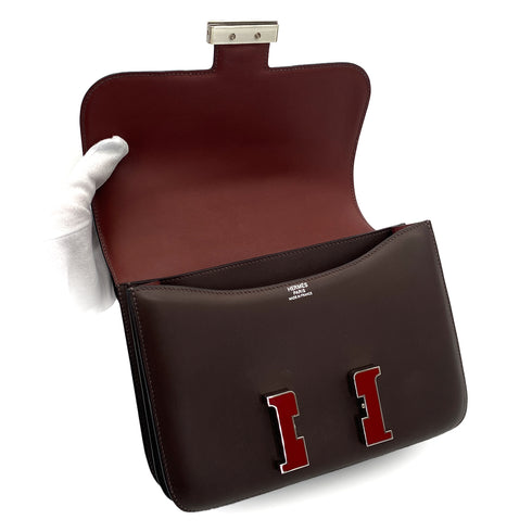 HERMES CONSTANCE3 24 HAVANE ROUGE H SWIFT SHOULDER BAG 2012 SQUARE P PALLADIUM HARDWARE 90314364