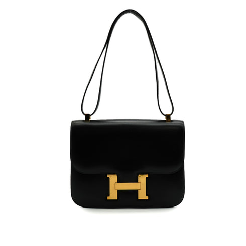 HERMES CONSTANCE 23 BLACK BOX CALF SHOULDER BAG 1982 CIRCLE L GOLD HARDWARE 90346653