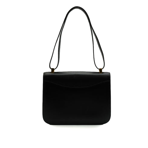 HERMES CONSTANCE 23 BLACK BOX CALF SHOULDER BAG 1982 CIRCLE L GOLD HARDWARE 90346653
