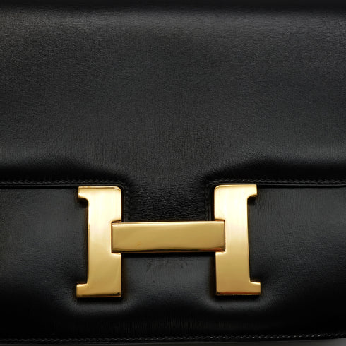HERMES CONSTANCE 23 BLACK BOX CALF SHOULDER BAG 1982 CIRCLE L GOLD HARDWARE 90346653