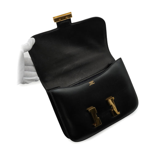 HERMES CONSTANCE 23 BLACK BOX CALF SHOULDER BAG 1982 CIRCLE L GOLD HARDWARE 90346653