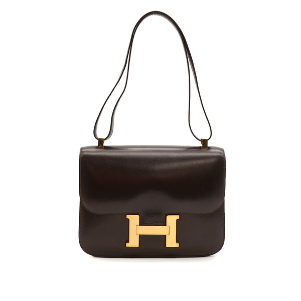 HERMES CONSTANCE 23 CHOCOLAT BOX CALF SHOULDER BAG 1982 CIRCLE L GOLD HARDWARE 90343328