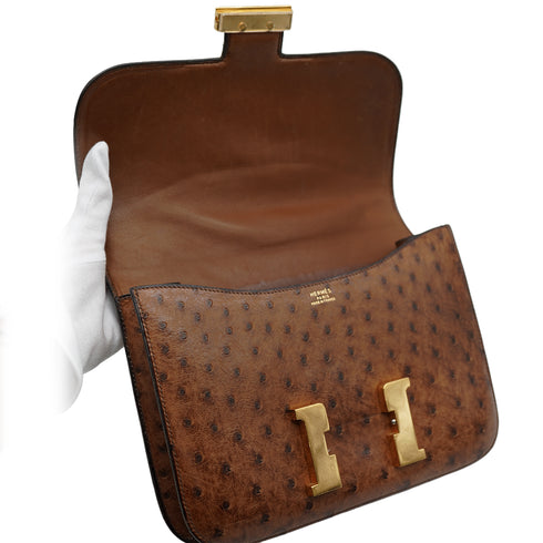 HERMES CONSTANCE 23 ETRUSQUE OSTRICH SHOULDER BAG 1986 CIRCLE P GOLD HARDWARE 90335143