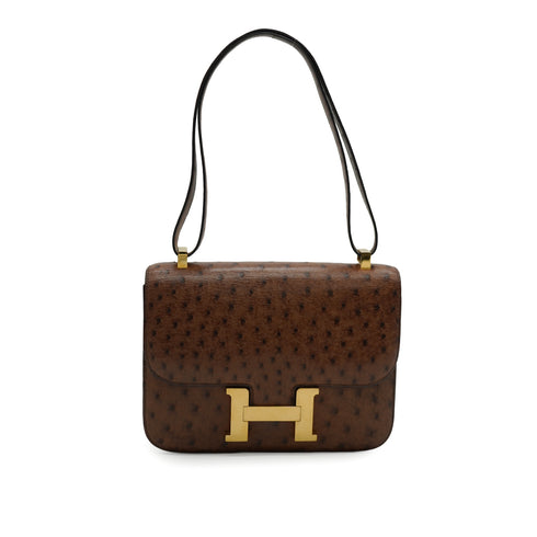 HERMES CONSTANCE 23 ETRUSQUE OSTRICH SHOULDER BAG 1986 CIRCLE P GOLD HARDWARE 90335143