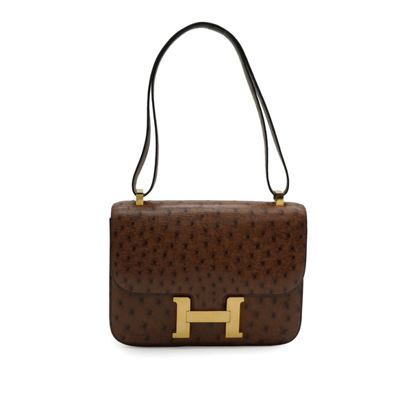 HERMES CONSTANCE 23 ETRUSQUE OSTRICH SHOULDER BAG 1986 CIRCLE P GOLD HARDWARE 90335143