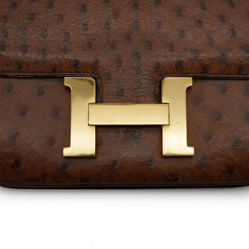 HERMES CONSTANCE 23 ETRUSQUE OSTRICH SHOULDER BAG 1986 CIRCLE P GOLD HARDWARE 90335143