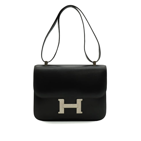 HERMES CONSTANCE 24 BLACK BOX CALF SHOULDER BAG 1998 SQUARE B MATT HARDWARE 90343325