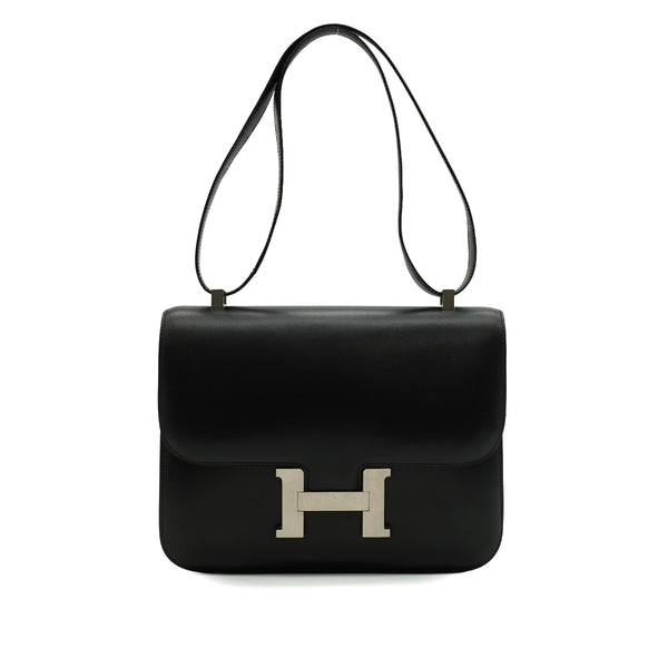 HERMES CONSTANCE 24 BLACK BOX CALF SHOULDER BAG 1998 SQUARE B MATT HARDWARE 90343325
