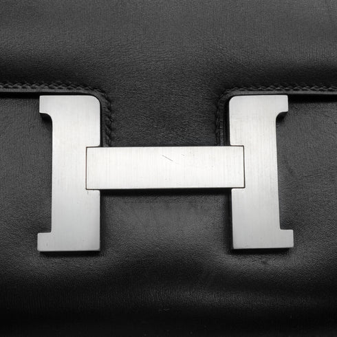 HERMES CONSTANCE 24 BLACK BOX CALF SHOULDER BAG 1998 SQUARE B MATT HARDWARE 90343325
