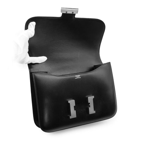 HERMES CONSTANCE 24 BLACK BOX CALF SHOULDER BAG 1998 SQUARE B MATT HARDWARE 90343325