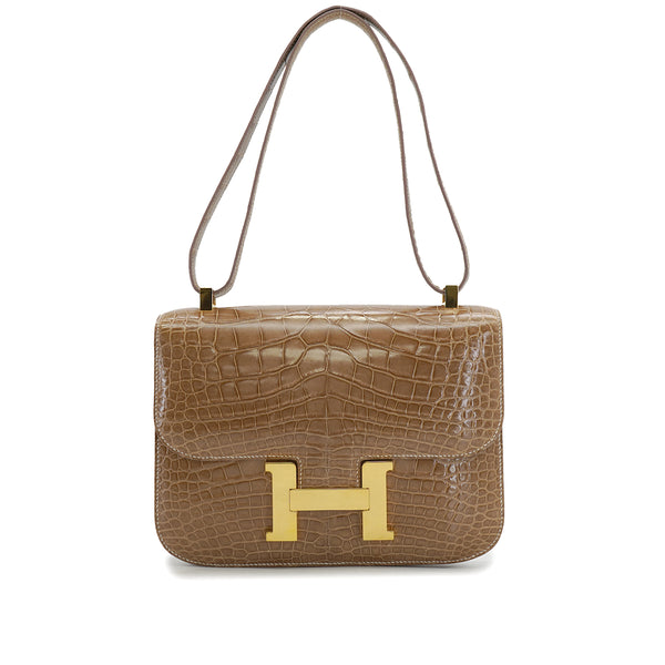 HERMES CONSTANCE 24 LIGHT BROWN CROCODILE ALLIGATOR SHOULDER BAG 1974 CIRCLE D GOLD HARDWARE 90326850