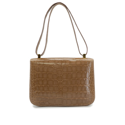 HERMES CONSTANCE 24 LIGHT BROWN CROCODILE ALLIGATOR SHOULDER BAG 1974 CIRCLE D GOLD HARDWARE 90326850