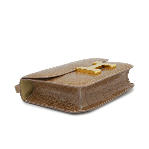 HERMES CONSTANCE 24 LIGHT BROWN CROCODILE ALLIGATOR SHOULDER BAG 1974 CIRCLE D GOLD HARDWARE 90326850