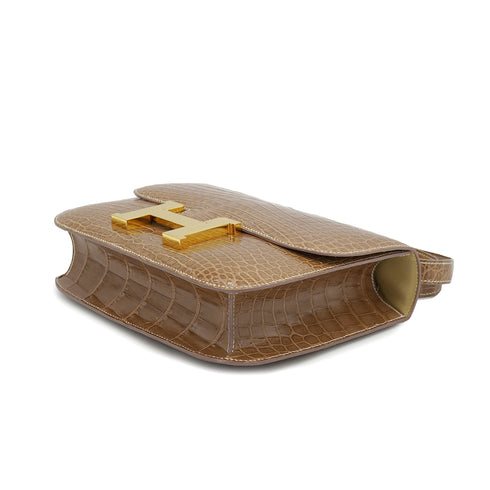 HERMES CONSTANCE 24 LIGHT BROWN CROCODILE ALLIGATOR SHOULDER BAG 1974 CIRCLE D GOLD HARDWARE 90326850