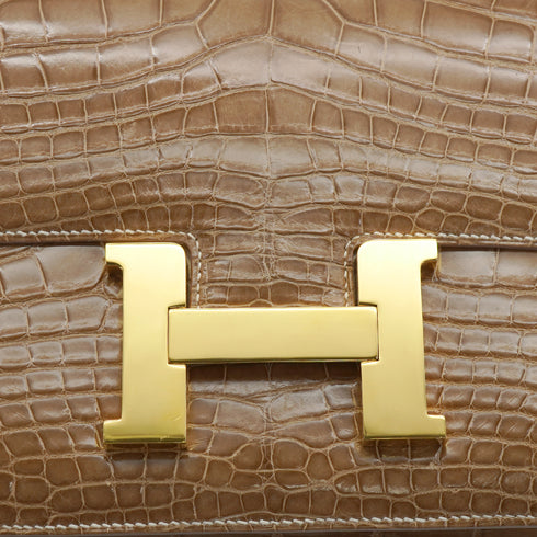 HERMES CONSTANCE 24 LIGHT BROWN CROCODILE ALLIGATOR SHOULDER BAG 1974 CIRCLE D GOLD HARDWARE 90326850