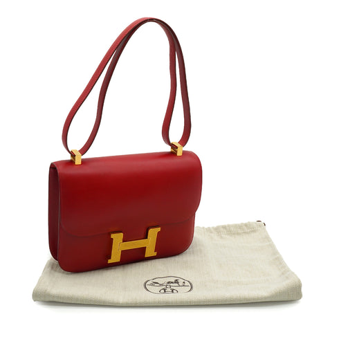 HERMES CONSTANCE 24 ROUGE GARANCE BOX CALF SHOULDER BAG 2003 SQUARE G GUILLOCHE HARDWARE 90339636