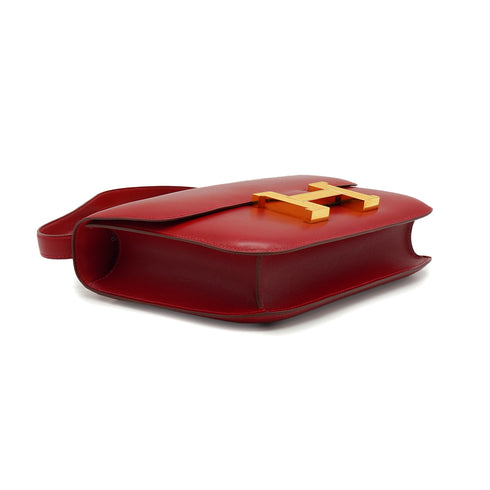 HERMES CONSTANCE 24 ROUGE GARANCE BOX CALF SHOULDER BAG 2003 SQUARE G GUILLOCHE HARDWARE 90339636