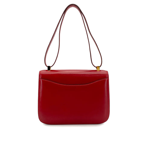 HERMES CONSTANCE 24 ROUGE GARANCE BOX CALF SHOULDER BAG 2011 SQUARE O GUILLOCHE HARDWARE 90324746