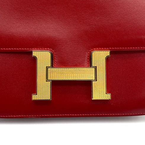 HERMES CONSTANCE 24 ROUGE GARANCE BOX CALF SHOULDER BAG 2011 SQUARE O GUILLOCHE HARDWARE 90324746