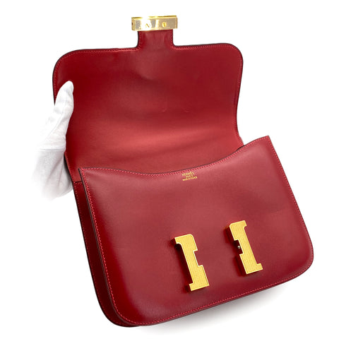 HERMES CONSTANCE 24 ROUGE GARANCE BOX CALF SHOULDER BAG 2011 SQUARE O GUILLOCHE HARDWARE 90324746
